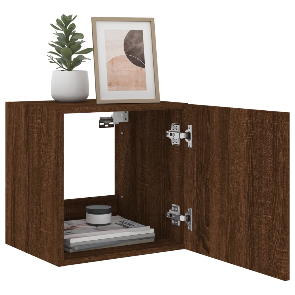 Mobili TV a Parete con Luci LED 2pz Rovere Marrone 40,5x35x40cm 837259