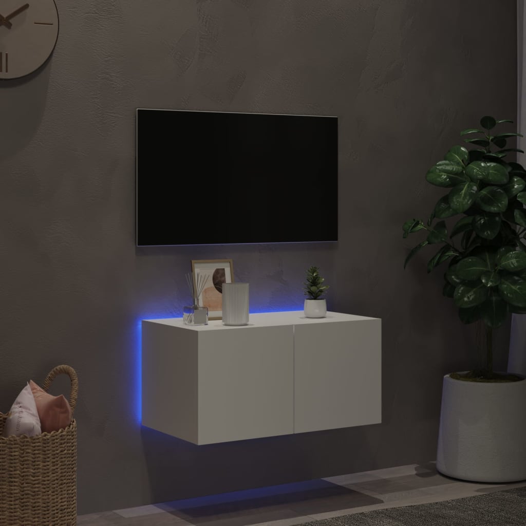 Mobile TV a Parete con Luci LED Bianco 60x35x31 cm 837267
