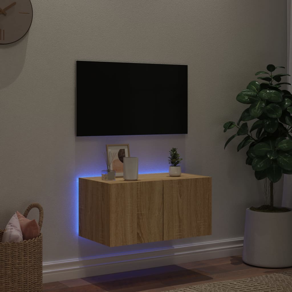 Mobile TV a Parete con Luci LED Rovere Sonoma 60x35x31 cmcod mxl 134188