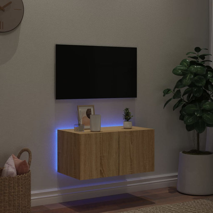 Mobile TV a Parete con Luci LED Rovere Sonoma 60x35x31 cmcod mxl 134188