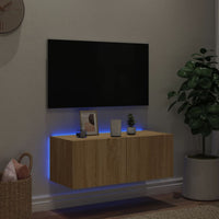 Mobile TV a Parete con Luci LED Rovere Sonoma 80x35x31 cm 837285