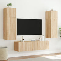Mobile TV a Parete con Luci LED Rovere Sonoma 80x35x31 cm 837285