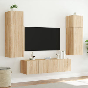 Mobile TV a Parete con Luci LED Rovere Sonoma 80x35x31 cm 837285
