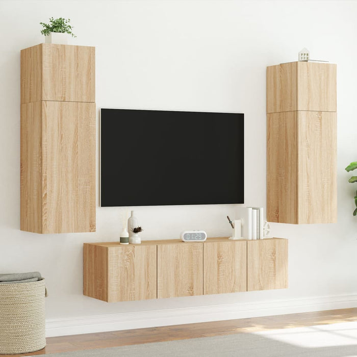 Mobile TV a Parete con Luci LED Rovere Sonoma 80x35x31 cm 837285
