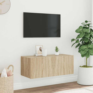 Mobile TV a Parete con Luci LED-Mobile TV a Muro Rovere Sonoma 80x35x31 cm