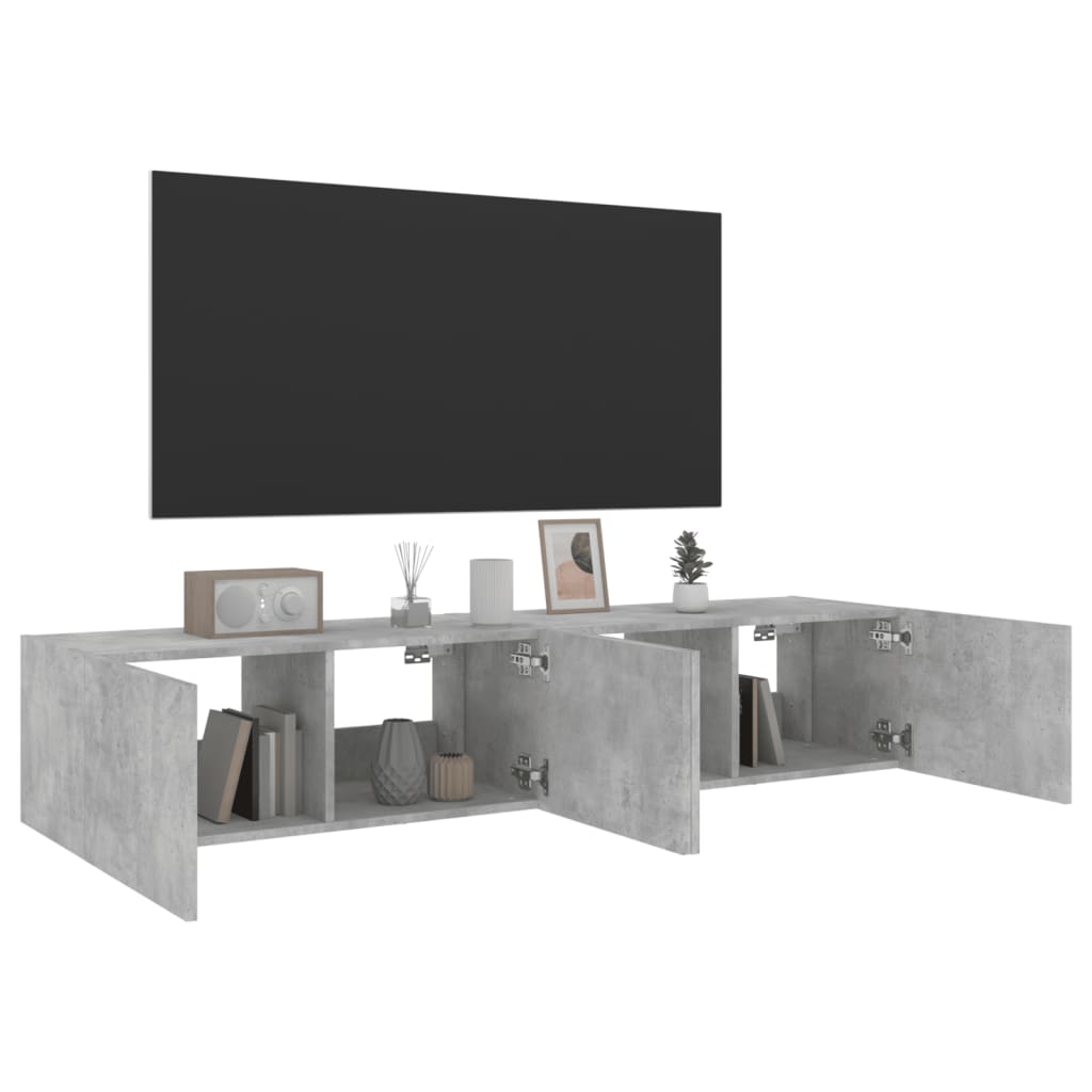Mobili TV a Parete con Luci LED 2pz-Set di 2 Credenza per TV sospesa Grigio Cemento 80x35x31 cm