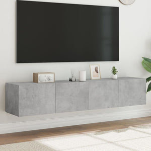 Mobili TV a Parete con Luci LED 2pz-Set di 2 Credenza per TV sospesa Grigio Cemento 80x35x31 cm