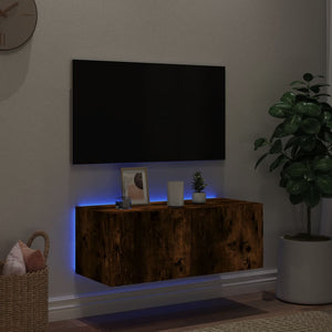 Mobile TV a Parete con Luci LED-Mobile TV a Muro Rovere Fumo 80x35x31 cm