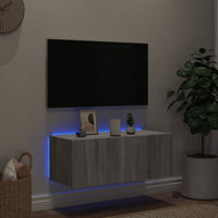 Mobile TV a Parete con Luci LED Grigio Sonoma 80x35x31 cm 837291