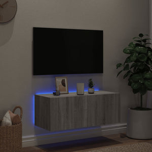 Mobile TV a Parete con Luci LED Grigio Sonoma 80x35x31 cm 837291