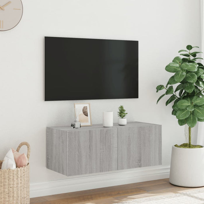 Mobile TV a Parete con Luci LED Grigio Sonoma 80x35x31 cm 837291