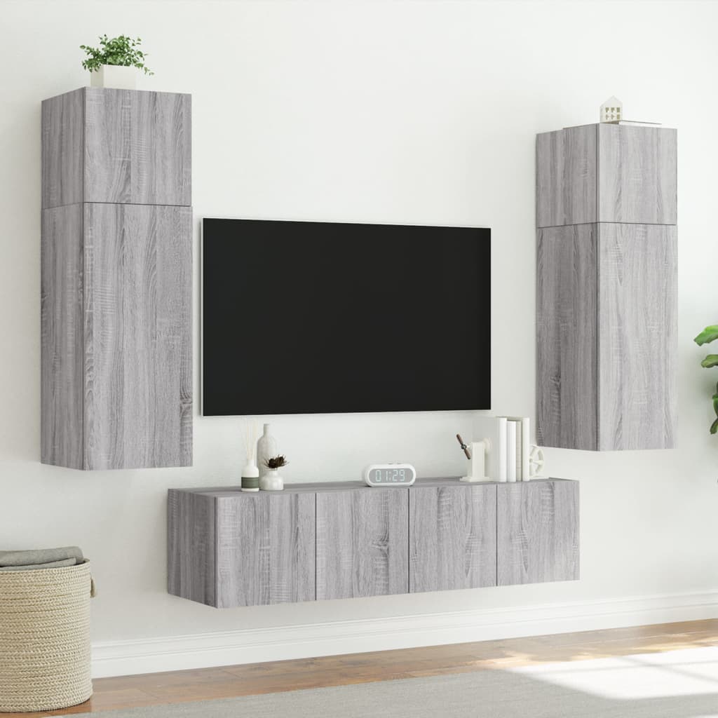 Mobile TV a Parete con Luci LED Grigio Sonoma 80x35x31 cm 837291