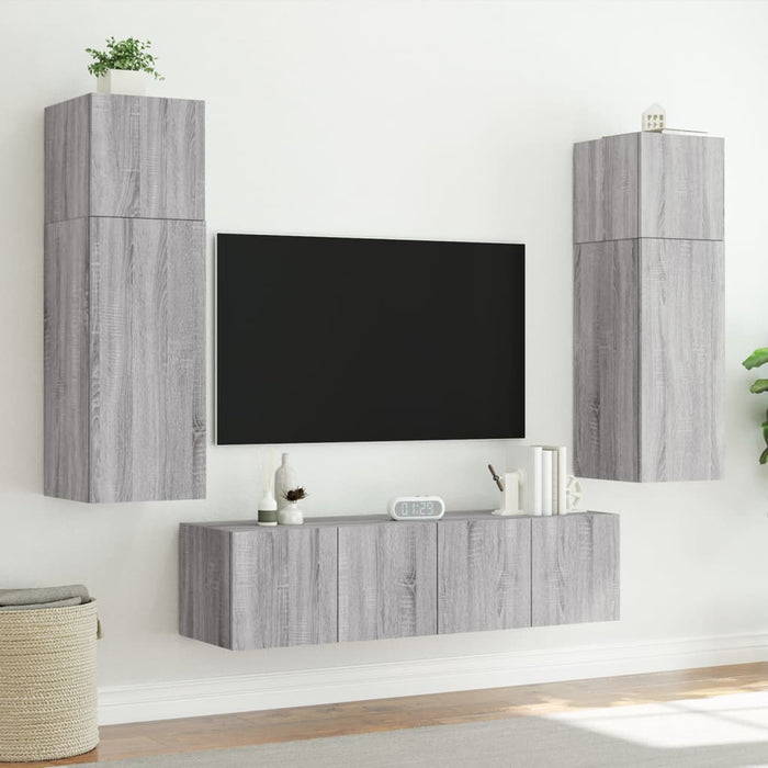 Mobile TV a Parete con Luci LED Grigio Sonoma 80x35x31 cm 837291