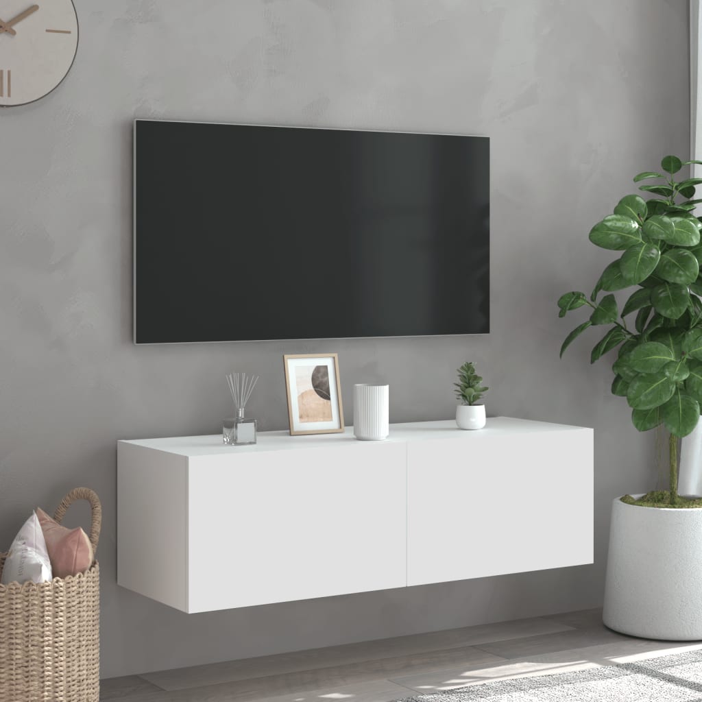 Mobile TV a Parete con Luci LED Bianco 100x35x31 cm 837295