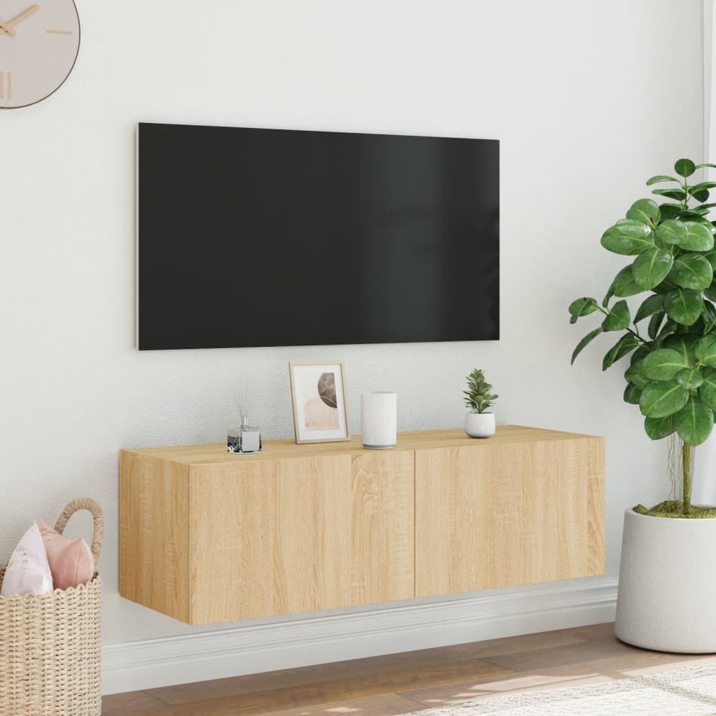 Mobile TV a Parete con Luci LED-Mobile TV a Muro Rovere Sonoma 100x35x31 cm