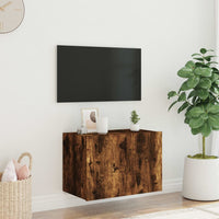 Mobile TV a Parete con Luci LED-Mobile TV a Muro Rovere Fumo 60x35x41 cm