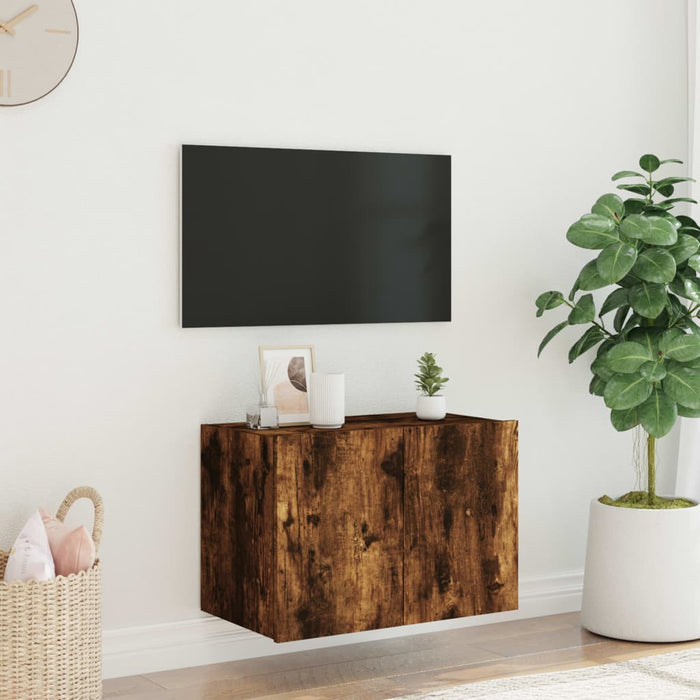 Mobile TV a Parete con Luci LED-Mobile TV a Muro Rovere Fumo 60x35x41 cm