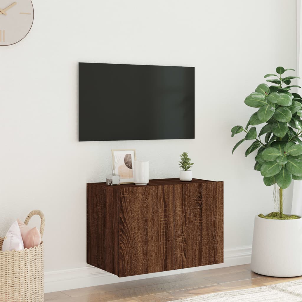 Mobile TV a Parete con Luci LED-Mobile TV a Muro Rovere Marrone 60x35x41 cm