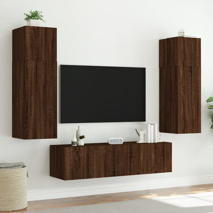 Mobile TV a Parete con Luci LED-Mobile TV a Muro Rovere Marrone 60x35x41 cm