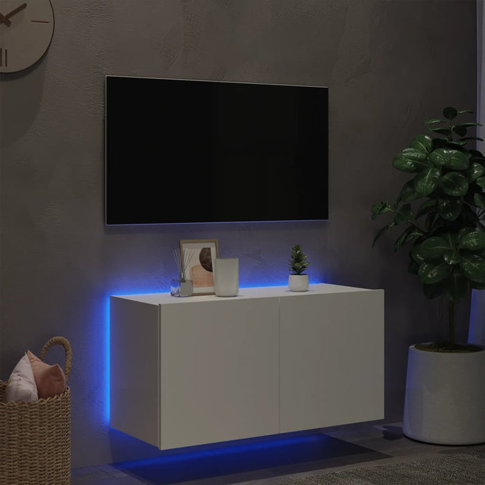 Mobile TV a Parete con Luci LED Bianco 80x35x41 cm 837316