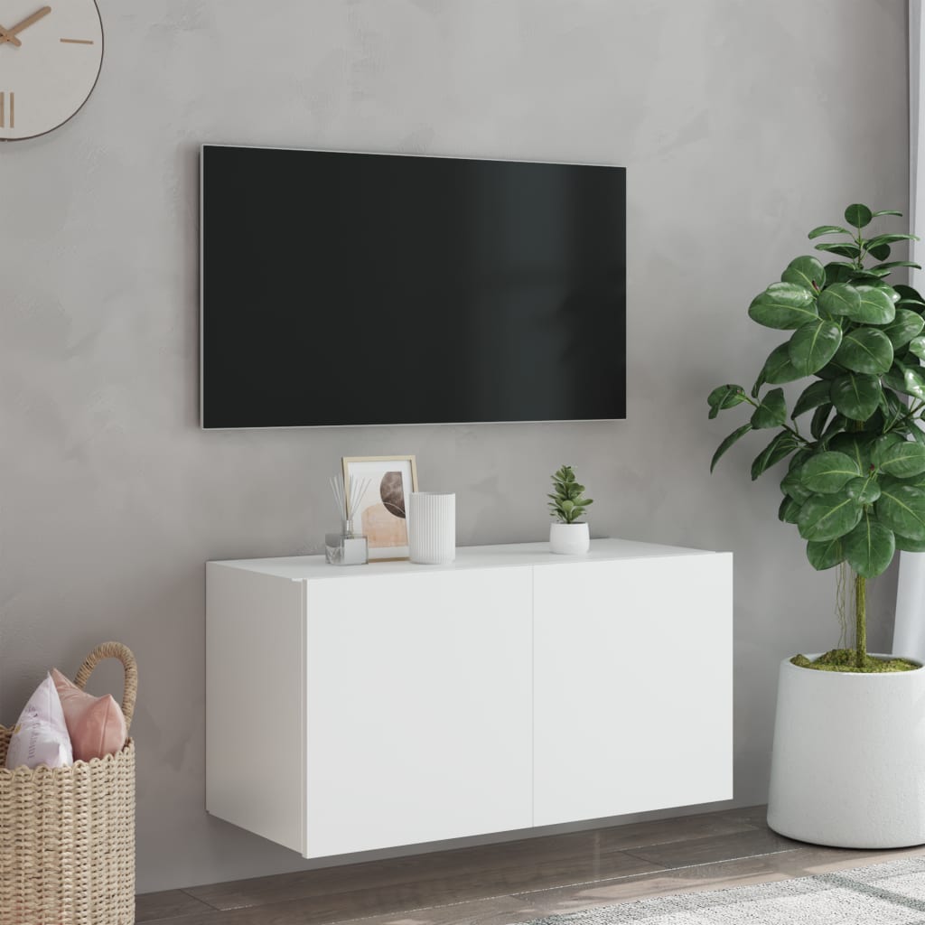 Mobile TV a Parete con Luci LED Bianco 80x35x41 cm 837316