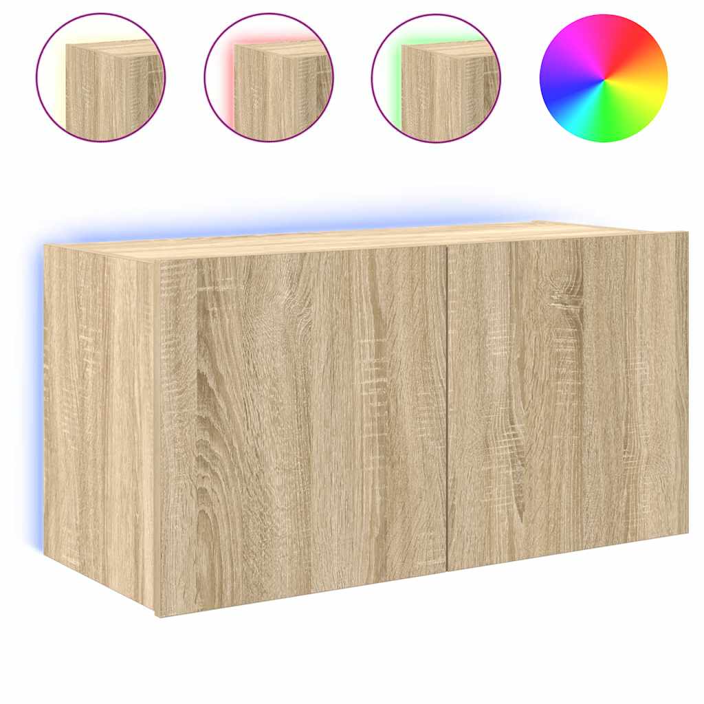 Mobile TV a Parete con Luci LED Rovere Sonoma 80x35x41 cmcod mxl 86206