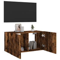 Mobile TV a Parete con Luci LED-Mobile TV a Muro Rovere Fumo 80x35x41 cm
