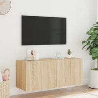Mobile TV a Parete con Luci LED-Mobile TV a Muro Rovere Sonoma 100x35x41 cm