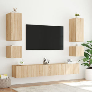 Mobile TV a Parete con Luci LED-Mobile TV a Muro Rovere Sonoma 100x35x41 cm