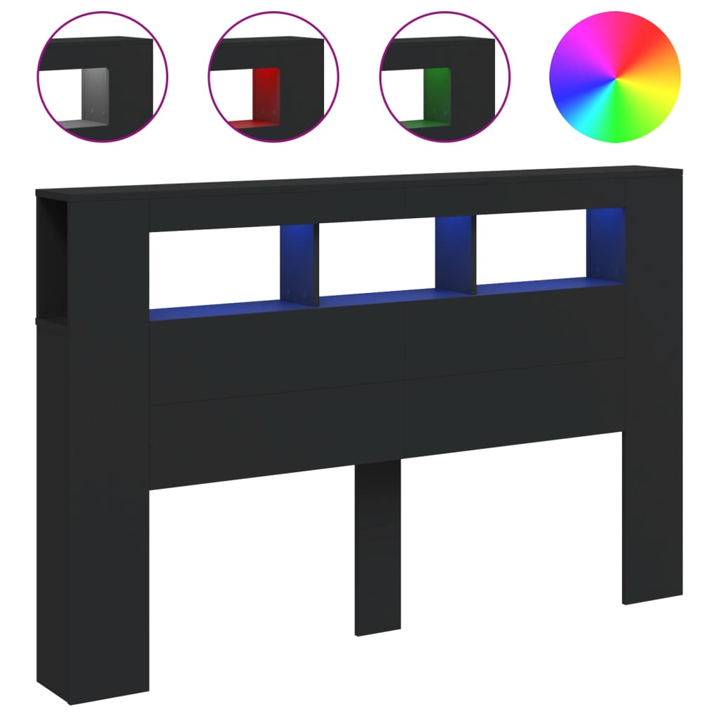 Testiera LED-Testata con LED-Testiera Decorativa Nera 160x18,5x103,5 cm Legno Multistrato