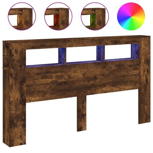 Testiera LED-Testata con LED-Testiera Decorativa Rovere Fumo 180x18,5x103,5 cm Legno Multistrato