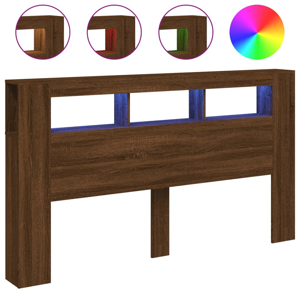 Testiera LED-Testata con LED-Testiera Decorativa Rovere Marrone 180x18,5x103,5 cm Legno Multistrato