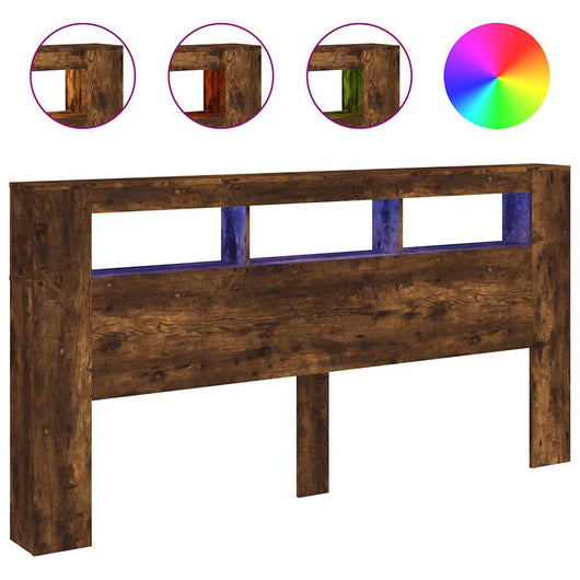 Testiera LED-Testata con LED-Testiera Decorativa Rovere Fumo 200x18,5x103,5 cm Legno Multistrato