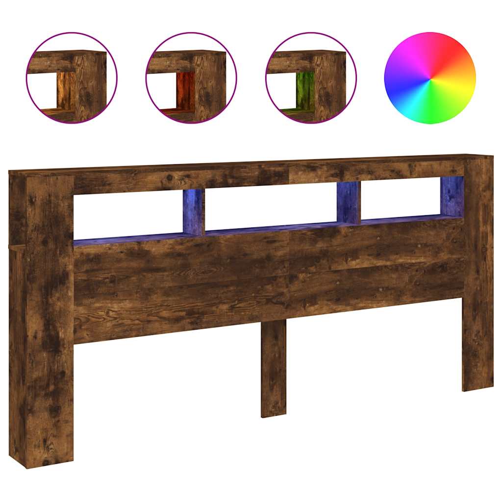 Testiera LED-Testata con LED-Testiera Decorativa Rovere Fumo 220x18,5x103,5 cm Legno Multistrato