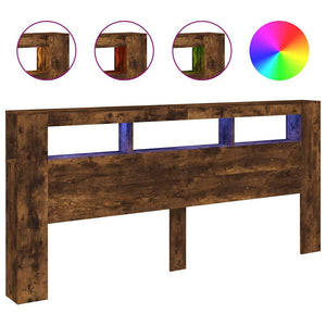 Testiera LED-Testata con LED-Testiera Decorativa Rovere Fumo 220x18,5x103,5 cm Legno Multistrato