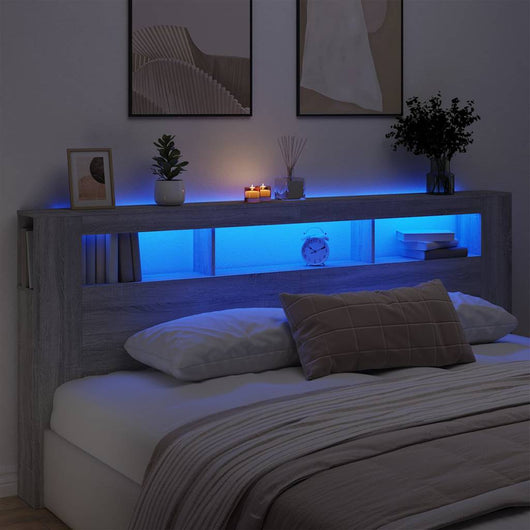Testiera LED-Testata con LED-Testiera Decorativa Grigio Sonoma 220x18,5x103,5 cm Legno Multistrato