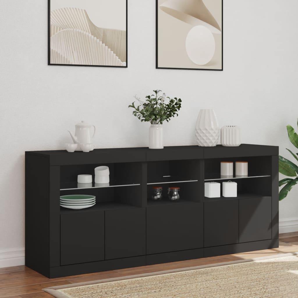 Credenza con Luci LED Nera 162x37x67 cm 3208996