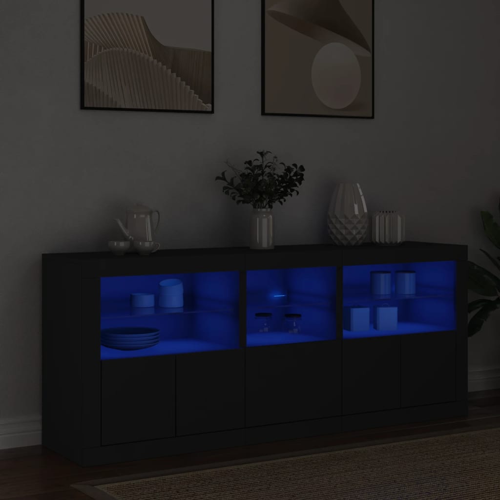 Credenza con Luci LED Nera 162x37x67 cm 3208996