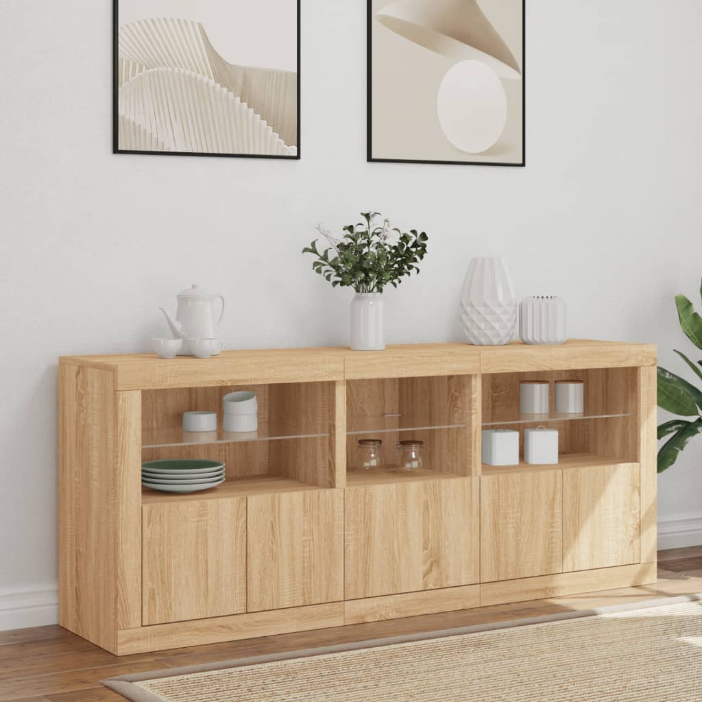 Credenza con Luci LED Rovere Sonoma 162x37x67 cm 3208997