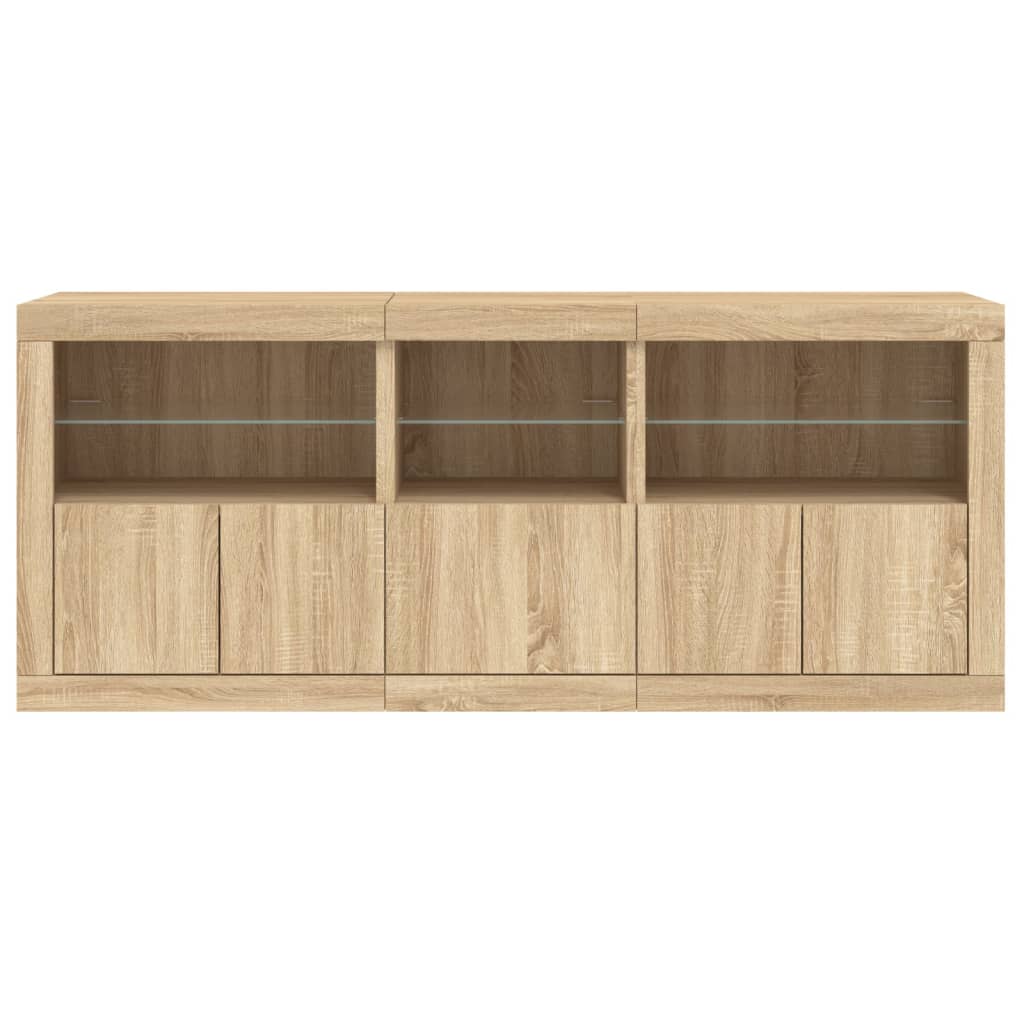 Credenza buffet cassettiera mobile contenitore organizer cucina soggiorno soggiorno con luci a LED sonoma 162 x 37 x 67 cm marrone 02_0029942