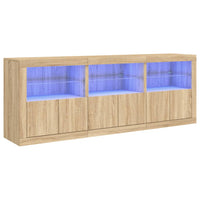 Credenza buffet cassettiera mobile contenitore organizer cucina soggiorno soggiorno con luci a LED sonoma 181,5 x 37 x 67 cm marrone 02_0029949