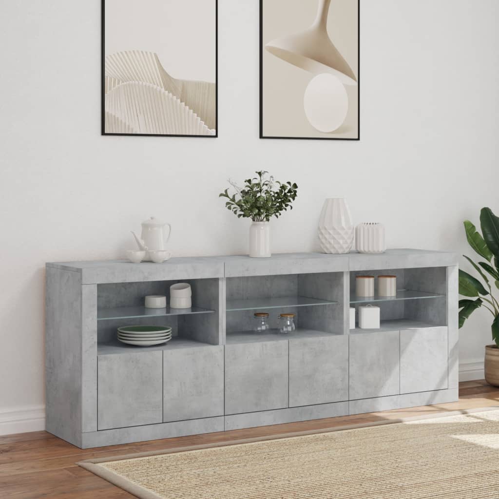 Credenza con Luci LED Grigio Cemento 181,5x37x67 cm 3209005