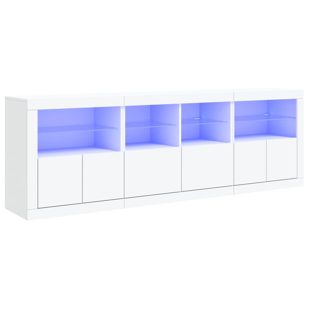 Credenza con Luci LED-Buffet-Armadio da cucina Bianca 202x37x67 cm