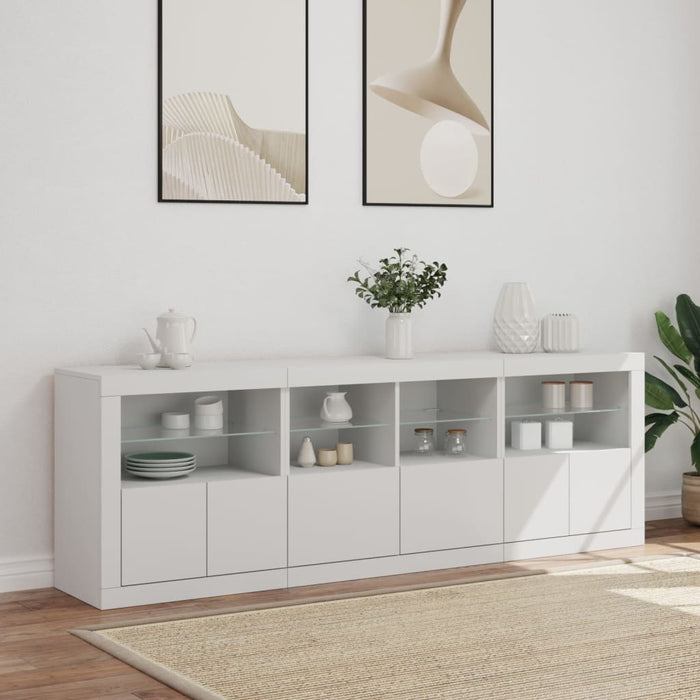 Credenza con Luci LED-Buffet-Armadio da cucina Bianca 202x37x67 cm