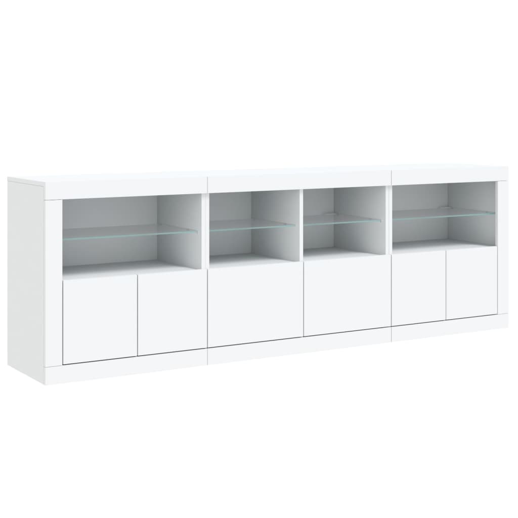Credenza con Luci LED-Buffet-Armadio da cucina Bianca 202x37x67 cm