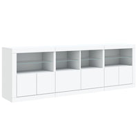 Credenza con Luci LED-Buffet-Armadio da cucina Bianca 202x37x67 cm
