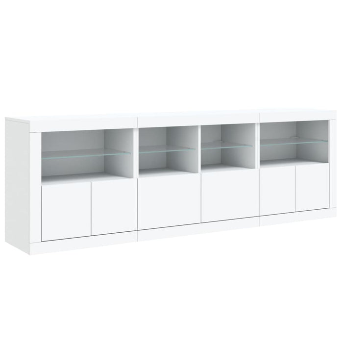 Credenza con Luci LED-Buffet-Armadio da cucina Bianca 202x37x67 cm