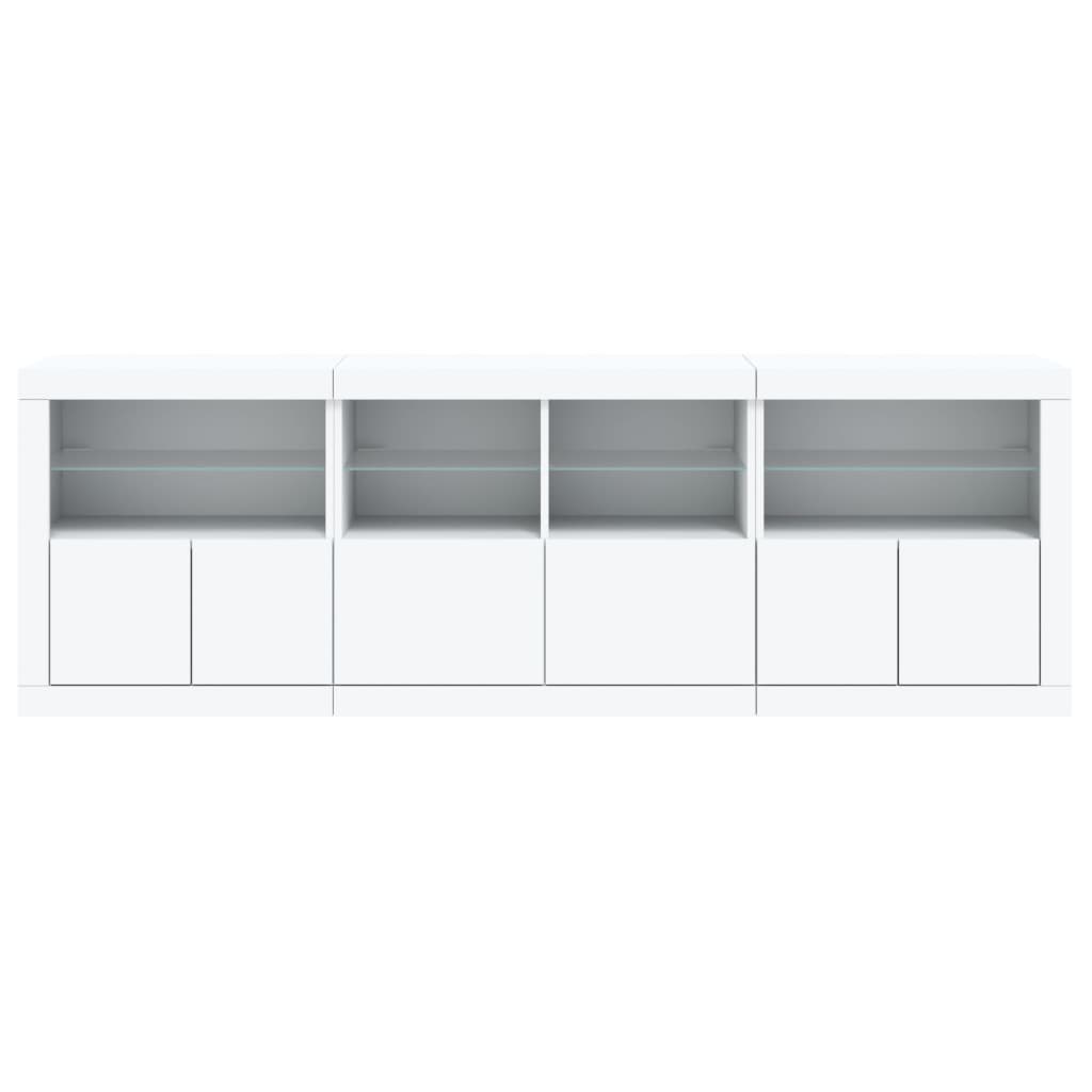 Credenza con Luci LED-Buffet-Armadio da cucina Bianca 202x37x67 cm