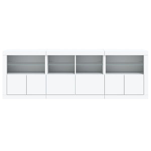 Credenza con Luci LED-Buffet-Armadio da cucina Bianca 202x37x67 cm