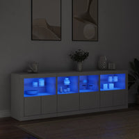 Credenza con Luci LED-Buffet-Armadio da cucina Bianca 202x37x67 cm